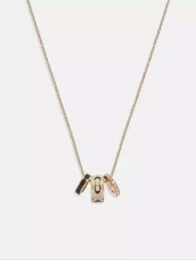 COACH Signature C Triple Rondelle Necklace In Chalk/Gold, Adjustable 16"-18" NEW